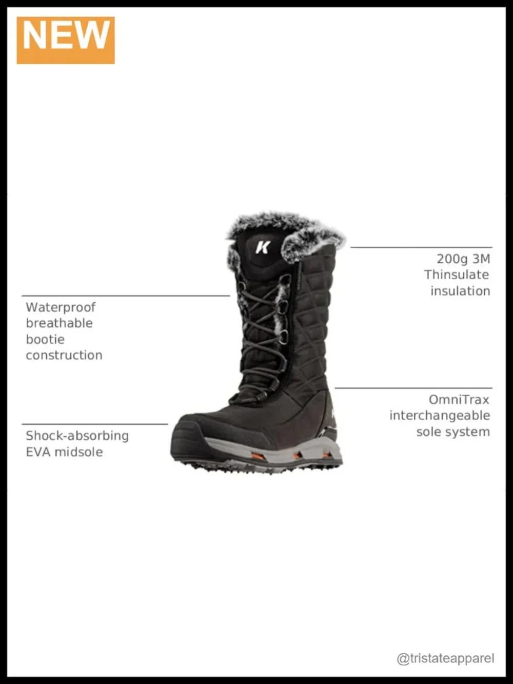 Korkers Women's South Lake Winter Boots Waterproof Insulated Mid-Calf